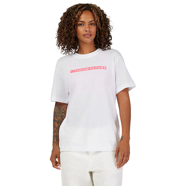 Professional studio photo of Fox Racing Elevated Tee (Womens); showing tee fit, printed graphics, and crew neckline; SKU 33590-008-XS; Sizes: XS-XL