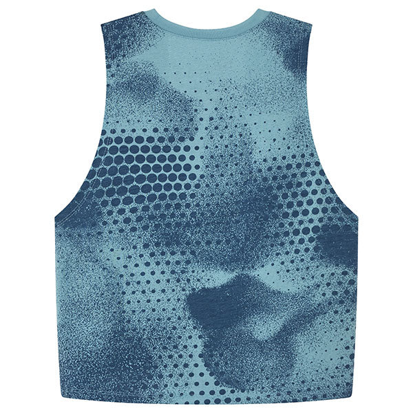 Studio photo on a white background of Fox Racing - AOP Biker Tech Tank Top (Womens); showing sleeveless cut, hem shape, and printed or woven branding; SKU 33595-402