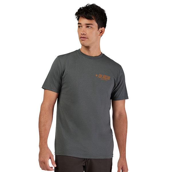 High-resolution studio image of Fox Racing Billboard Premium Tee; showing tee fit, printed graphics, and crew neckline; SKU 33431-330-S; Sizes: S-2XL