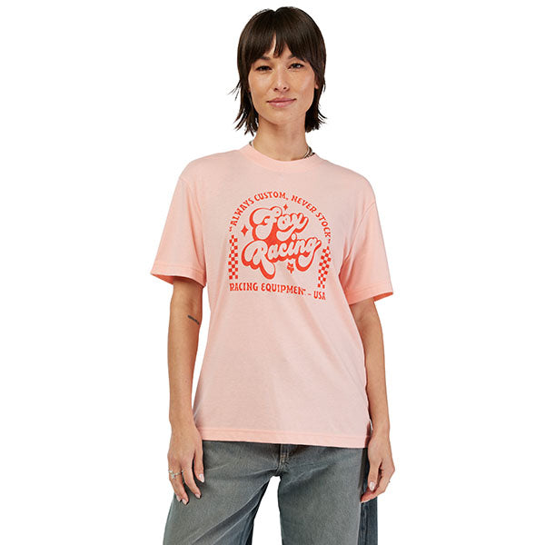Professional studio photo of Fox Racing Never Stock Tee (Womens); showing tee fit, printed graphics, and crew neckline; SKU 33589-273-XS; Sizes: XS-XL