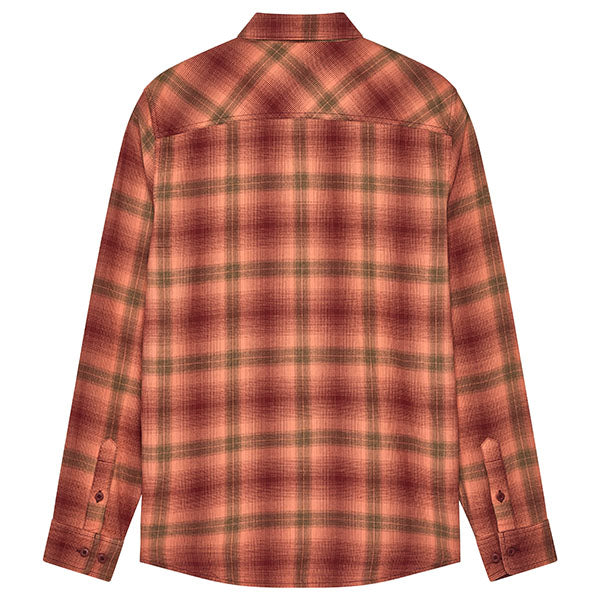 Studio photo on a white background of Fox Racing Survivalist Flannel Shirt; showing flannel shirt fit, button front, and plaid pattern; SKU 31737-001-S