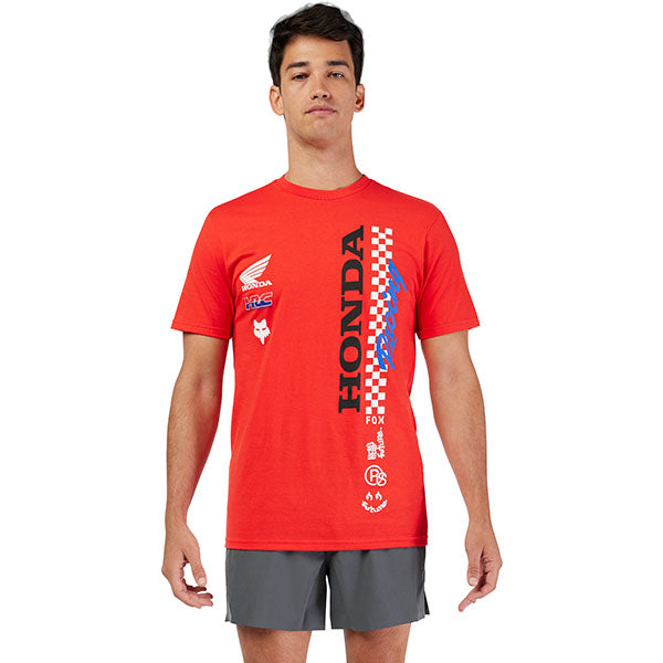 High-resolution studio image of Fox Racing Honda Tee; showing tee fit, printed graphics, and crew neckline; SKU 33422-003-S; Sizes: S-2XL