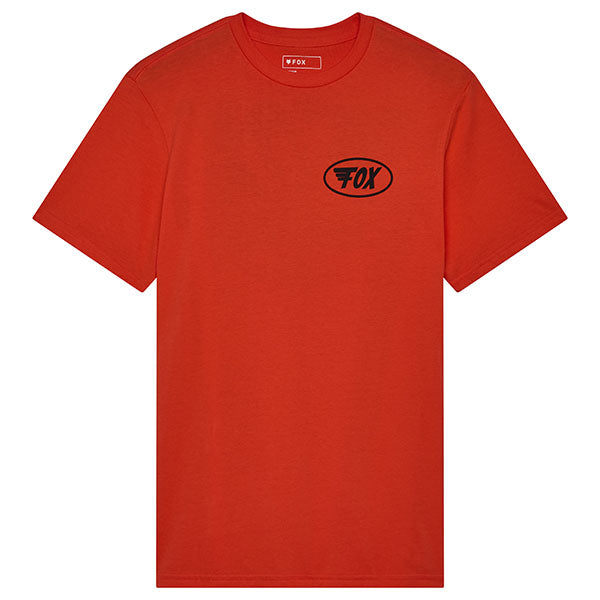 Studio photo on a white background of Fox Racing Fox Wing Premium Tee; showing tee fit, printed graphics, and crew neckline; SKU 33430-190-S