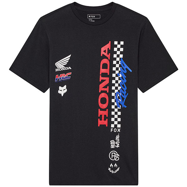 Professional studio photo of Fox Racing Honda Tee; showing tee fit, printed graphics, and crew neckline; SKU 33422-003-S; Colors: Red, Black, Optic White