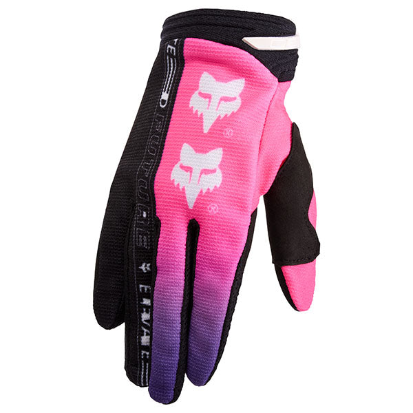 Front view of Fox Racing Youth 180 Elevated Gloves in Pink (SKU: 33550-170), showing Clarino palm and silicone grip