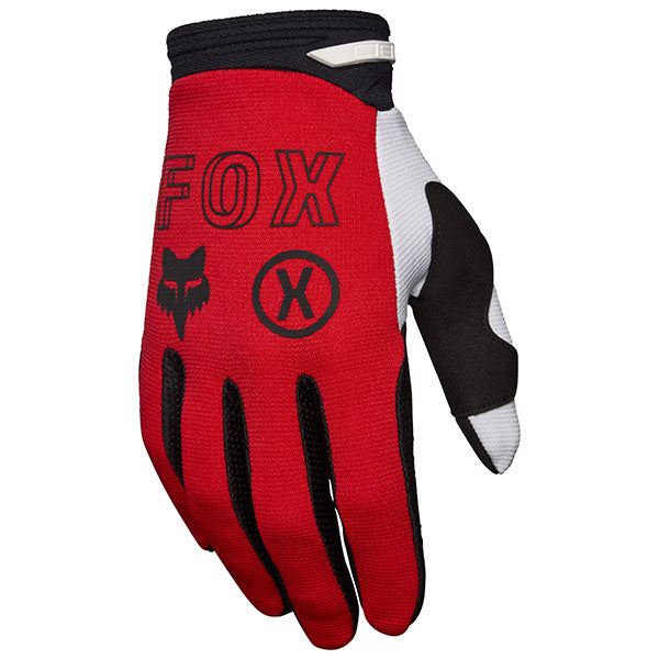 Front view of Fox Racing 180 Flow Gloves in Fluorescent Red (SKU: 33700-110), showing padded palm and compression cuff