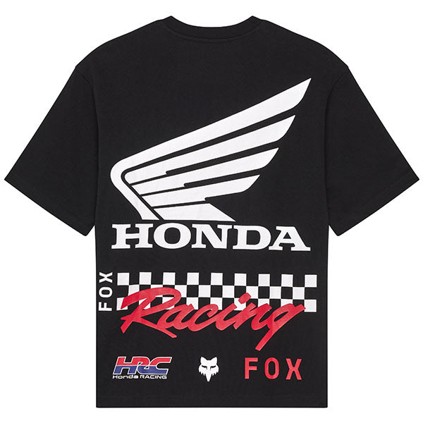 Professional studio photo of Fox Racing Honda Oversized Tee; showing tee fit, printed graphics, and crew neckline; SKU 33421-001-S; Colors: Black