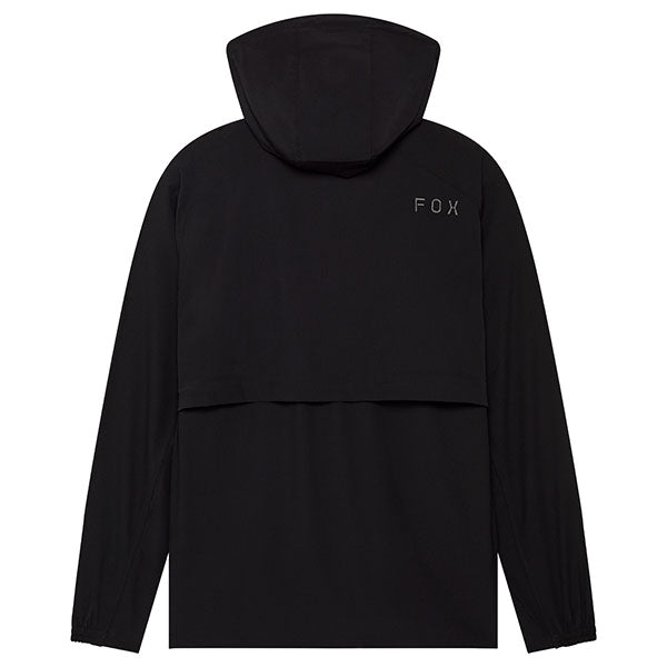Rear view of Survivalist Windbreaker in Black, SKU 32616-021, showing hood and shock cord hem for adjustable fit