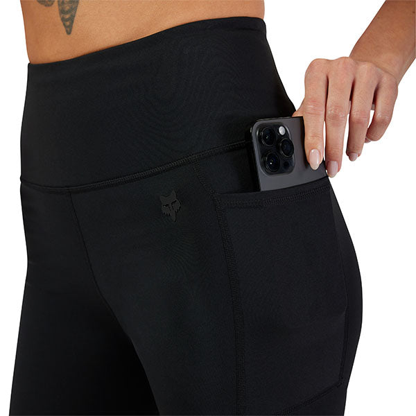 Lifestyle view of Fox Racing Women's Motive Biker Shorts in Black (SKU: 33581-001), styled with matching top