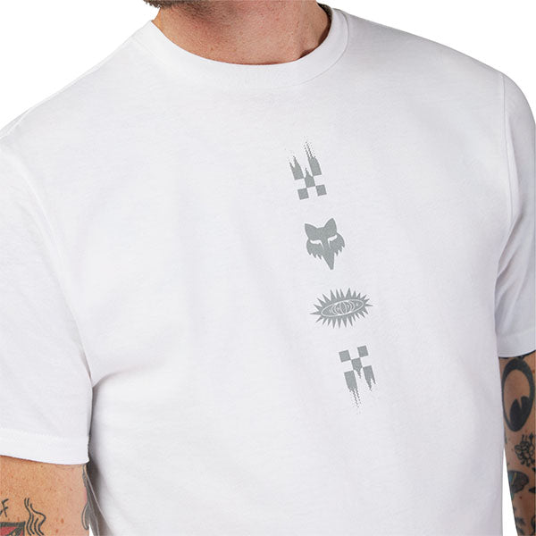 Professional studio photo of Fox Racing Checkered Premium Tee; showing tee fit, printed graphics, and crew neckline; SKU 33411-190-S; Sizes: S-2XL