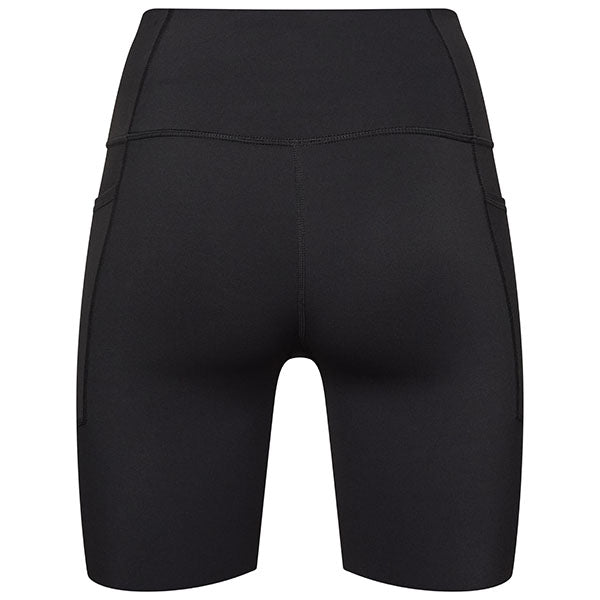 Rear view of Fox Racing Women's Motive Biker Shorts in Black (SKU: 33581-001), showing back stash pocket and seam detail