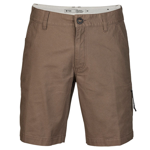 Front view of Fox Racing Essex 3.0 Shorts in Dirt Brown, SKU 31667-117, featuring stretch twill and water-repellent finish