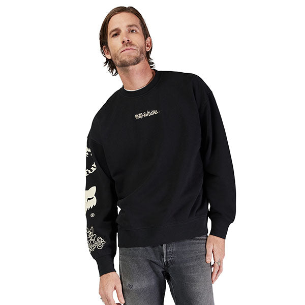 Detail view of puff ink graphic and brushed fleece texture on Hello Future Pullover in Black, SKU 33379-001