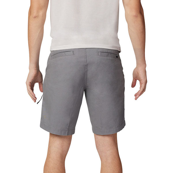 Lifestyle image of model wearing Fox Racing Essex 3.0 Shorts in Pewter, SKU 31667-052