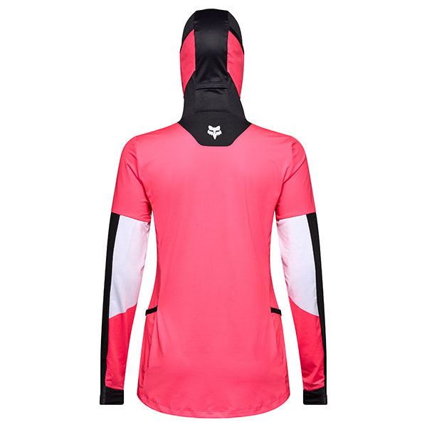 Rear view of Women’s Ranger Drive Jersey in Pink (SKU: 33547-170), showing extended drop tail and breathable mesh zones