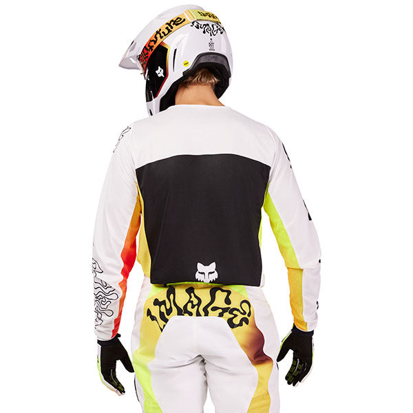Close-up of shoulder seam and fabric texture on Fox Racing 180 Hello Future Jersey in White and Yellow (SKU: 33534-008)
