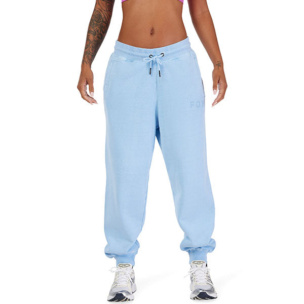 Rear view of Fox Racing Women's Wordmark Joggers in Cashmere Blue (SKU: 33141-381), highlighting elastic waistband and tonal styling