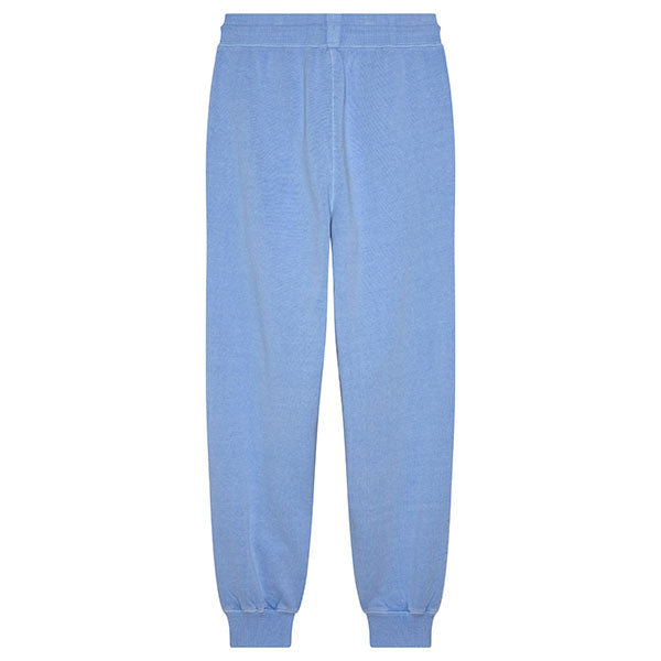 Side profile of Fox Racing Women's Wordmark Joggers in Cashmere Blue (SKU: 33141-381), showing relaxed fit and ribbed cuffs