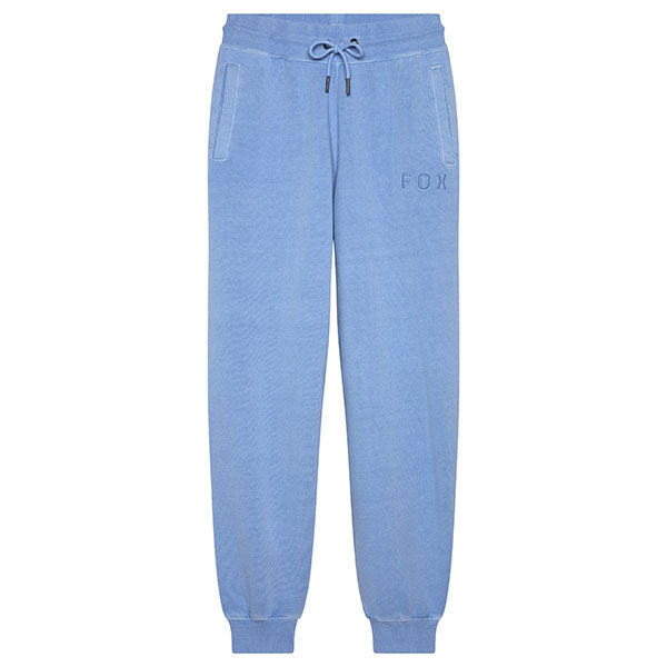 Front view of Fox Racing Women's Wordmark Joggers in Cashmere Blue (SKU: 33141-381), featuring tonal embroidery and soft fleece