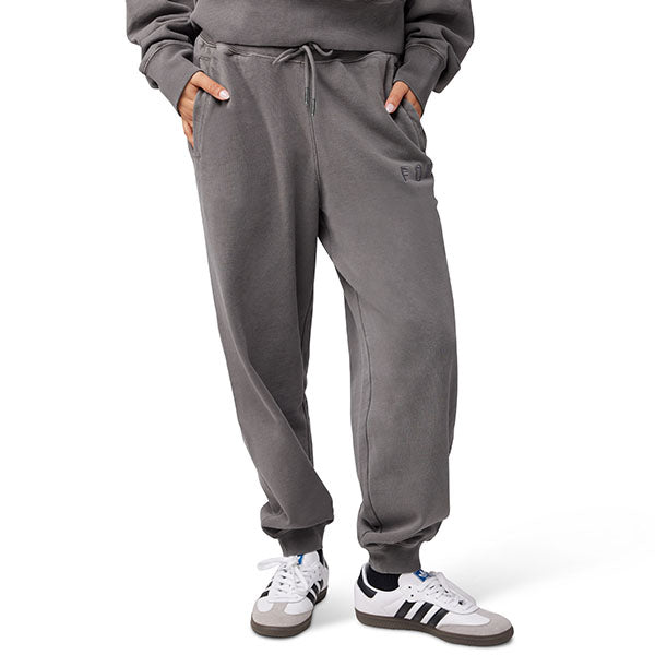 Rear view of Fox Racing Women's Wordmark Joggers in Pewter (SKU: 33141-052), highlighting elastic waistband and tonal styling
