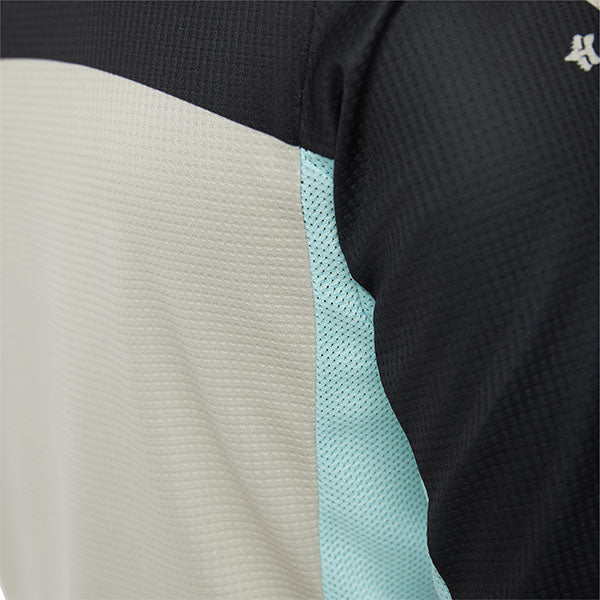 Rear close-up of Fox Racing 180 Hello Future Jersey in Black and Blue (SKU: 33534-001), showing stitching and graphics - alternate view