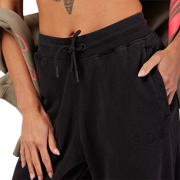 Lifestyle view of Fox Racing Women's Wordmark Joggers in Black (SKU: 33141-001), styled with matching pullover