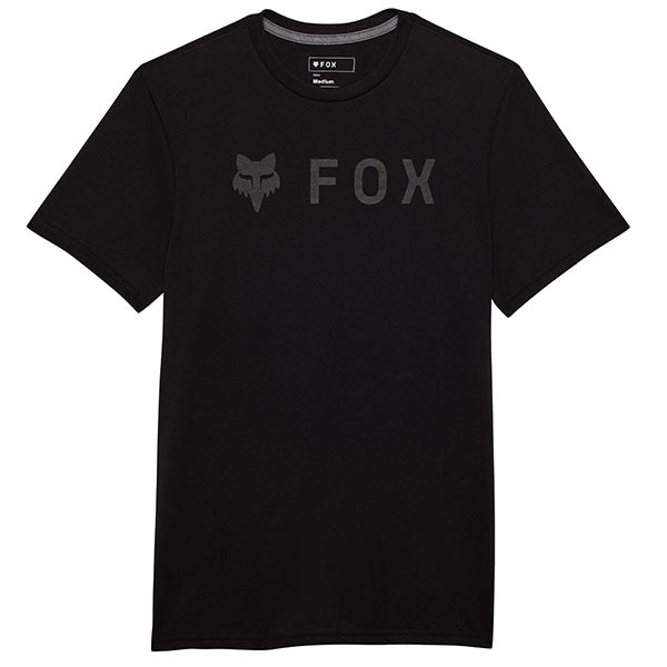 High-resolution studio image of Fox Racing Absolute Tech Tee; showing tee fit, printed graphics, and crew neckline; SKU 32871-185-S; Sizes: S-2XL