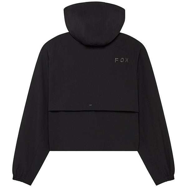 Rear view of Survivalist Windbreaker in Black showing hood and shock cord hem, SKU: 32192-021