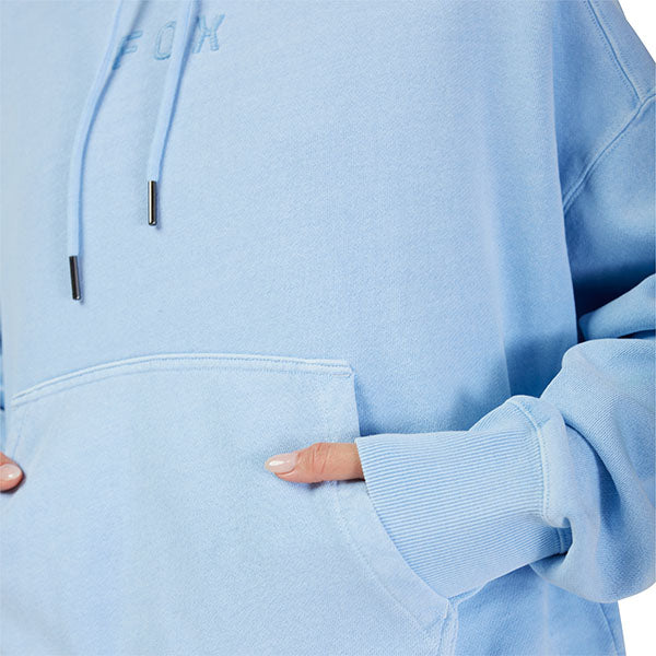 Close-up of fleece texture and stitching on Heather Graphite Fox Racing Hoodie