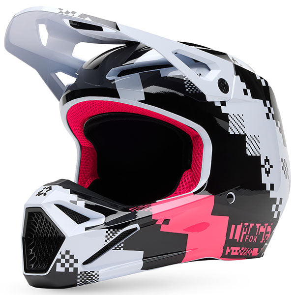 Interior padding and liner detail of Black/Pink V1 Digi Image Helmet (SKU: 33531-285), showing MIPS® system, sizes XS, SM, MD, LG, XL, size XS, sizes XS to XL.