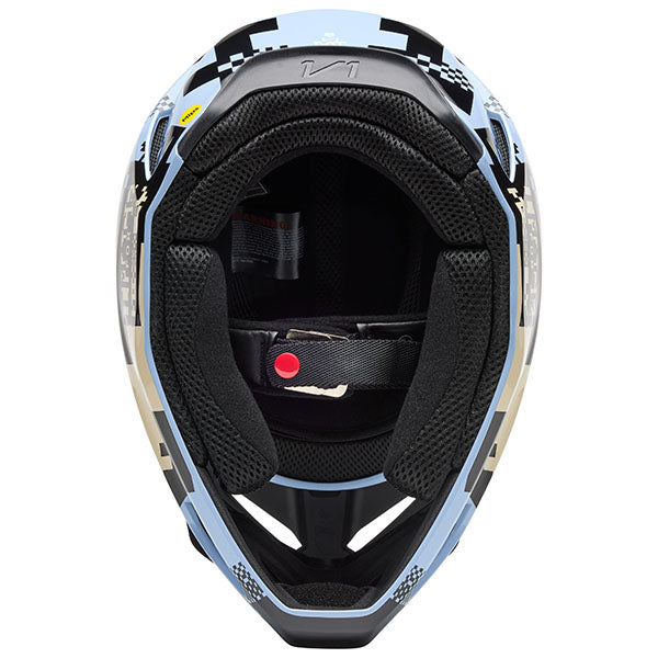 Full side and rear angle of Light Slate Blue V1 Digi Image Helmet (SKU: 33531-223), showing shell contour and graphics, sizes XS, SM, MD, LG, XL, size XS, sizes XS to XL.