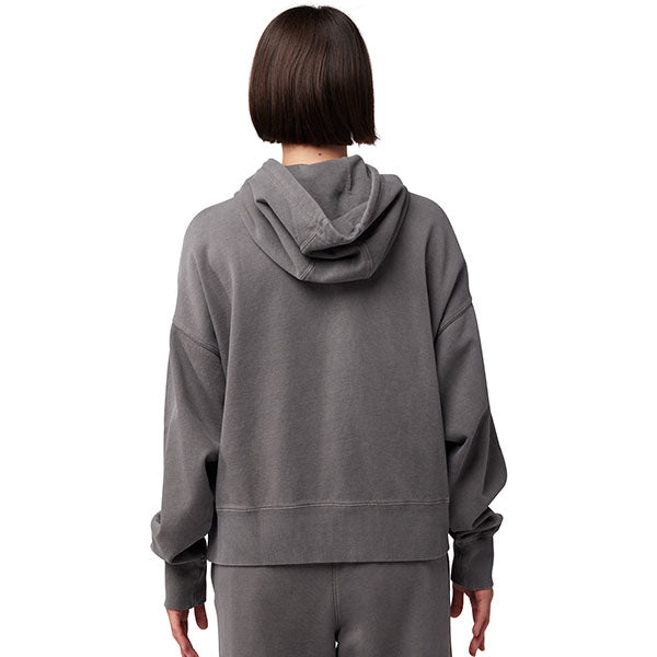 Lifestyle image of model wearing Pewter Grey Fox Racing Hoodie, styled for everyday wear