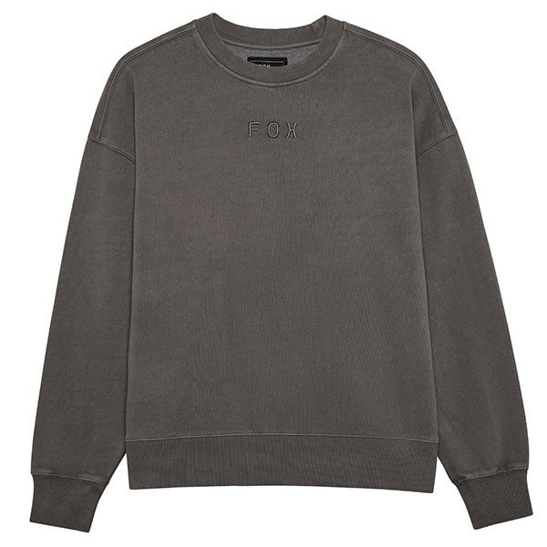 Front view of Fox Racing Wordmark Oversized Crew Pullover in Pewter, SKU 33142-052, featuring tonal embroidery and oversized fit
