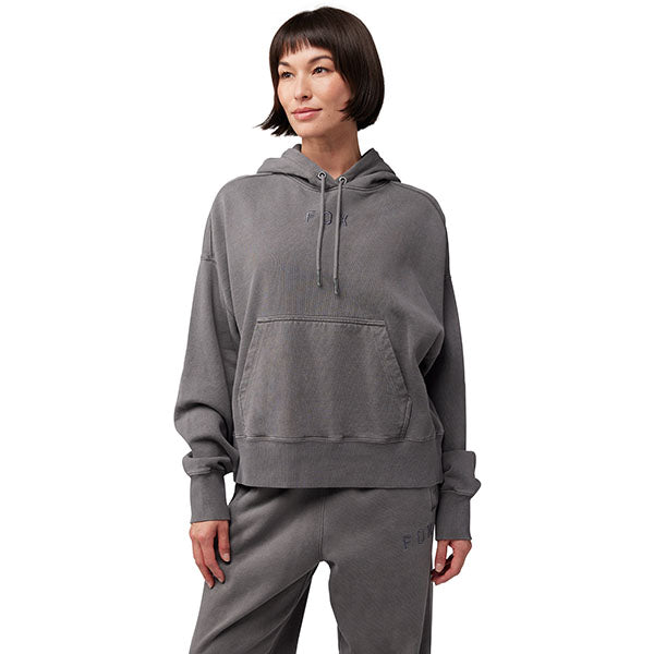 Rear view of Fox Racing Hoodie in Pewter Grey, highlighting oversized silhouette and hood