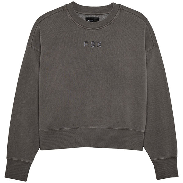 Front view of Fox Racing Wordmark Oversized Crew Pullover for women in Light Gray (SKU: 33140-052), featuring tonal embroidery and heavyweight fleece