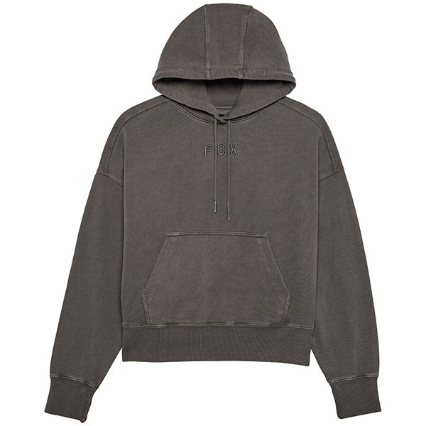 Front view of Fox Racing Women's Wordmark Oversized Pullover Hoodie in Pewter Grey (SKU: 32830-052), featuring tonal Fox logo and heavyweight fleece