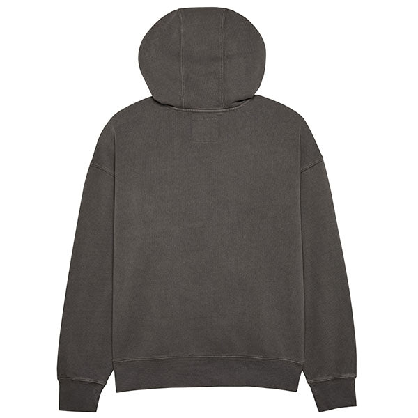 Rear view of Wordmark Hoodie in Pewter, SKU 32865-052, showing relaxed silhouette and brushed fleece