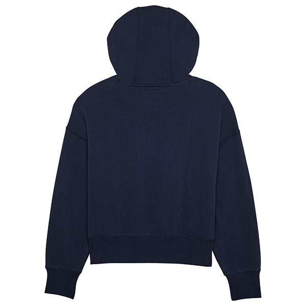 Side view of Midnight Blue Fox Racing Moto-X Hoodie, showing kangaroo pocket and oversized fit