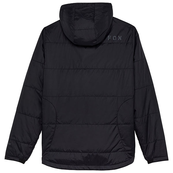 Side profile of Fox Racing Women's Ridgeway Jacket in Black (SKU: 33118-001), showing adjustable hood and articulated sleeves