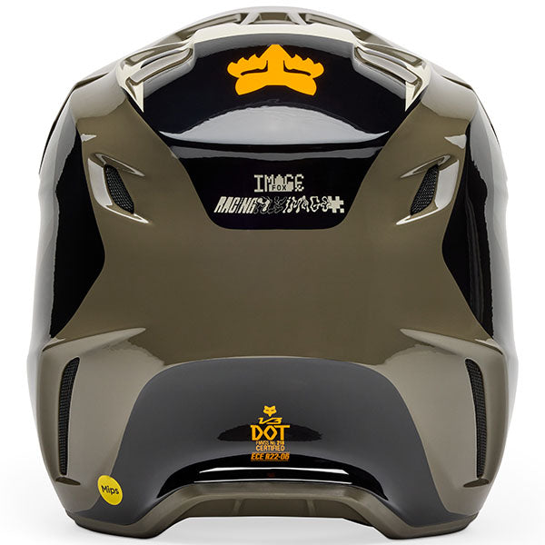 Interior view of Fox Racing SKU 33529-539L V3 Fade Helmet in Brown and Black (SKU: 33529-539), showing cheek pad removal system and speaker recess, sizes XS, SM, MD, LG, XL, size XS, sizes XS to XL.
