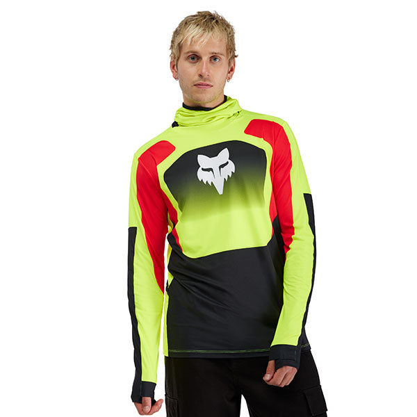 Lifestyle shot of rider wearing Flo Yellow Ranger Drive Jersey (SKU: 33538-130)