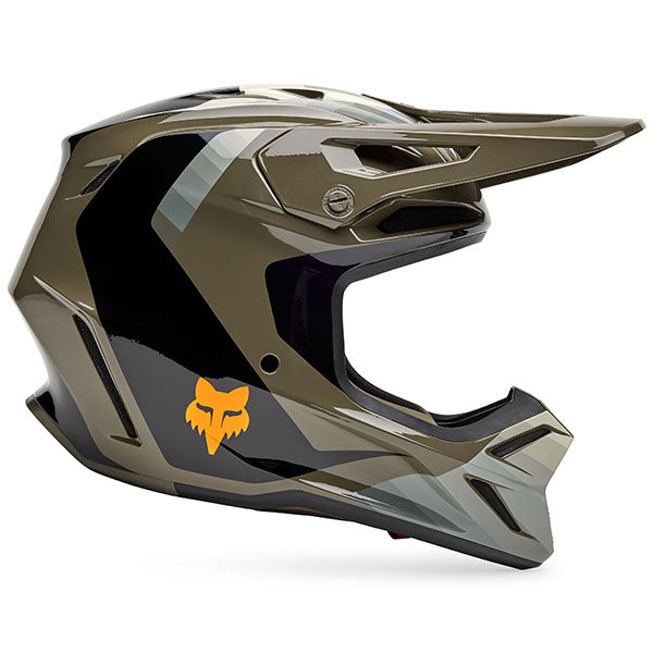Front view of Fox Racing SKU 33529-539XS V3 Fade Helmet in Brown and Black (SKU: 33529-539), featuring Mips® impact protection and sleek fade graphics, sizes XS, SM, MD, LG, XL, size XS, sizes XS to XL.