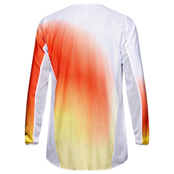 Side profile of White 180 Air Haze Jersey (SKU: 33536-008), highlighting mesh sleeve and drop-tail hem