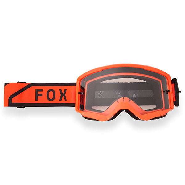 Front view of Fox Racing Main Drive Goggles in Flo Orange (SKU: 33523-824), designed for high visibility and dust protection