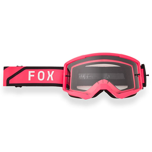 Front view of Fox Racing Main Drive Goggles in Pink (SKU: 33523-170), featuring VLS™ compatibility and non-slip strap