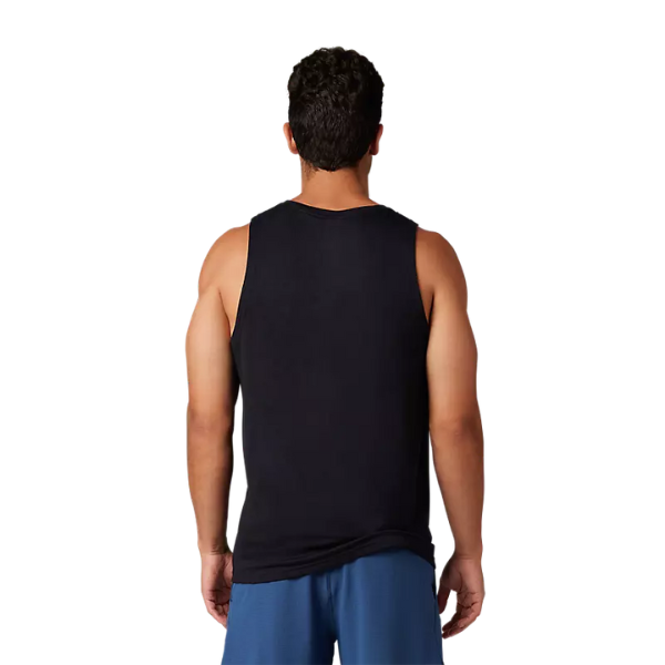 High-resolution studio image of Fox Racing Rep Tank Top; showing sleeveless cut, hem shape, and printed or woven branding; SKU 29083-001-S; Sizes: S-2XL