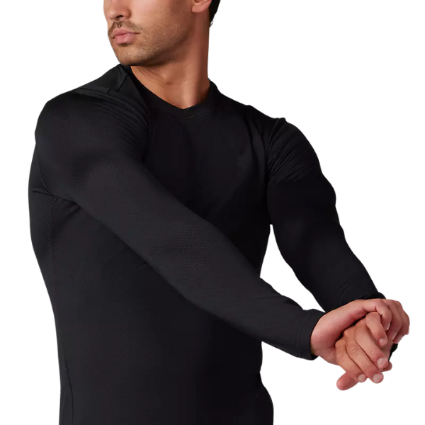 Fox Racing Tecbase Fire Long Sleeve Shirt product image in SM sizes Black SKU 29574-001-S. Base Layer Shirt | Available at BTO Sports
