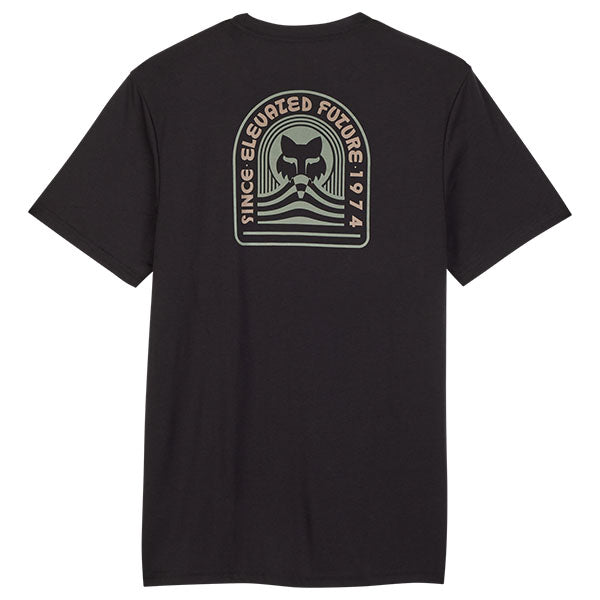 High-resolution studio image of Fox Racing Exploration Tech Tee; showing tee fit, printed graphics, and crew neckline; SKU 32088-306-S