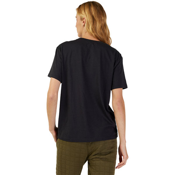 Studio photo on a white background of Fox Racing Fox Head Tee (Womens); showing tee fit, printed graphics, and crew neckline; SKU 31850-001-XS