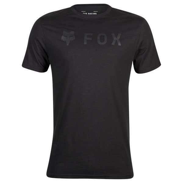 Professional studio photo of Fox Racing Absolute Premium Tee; showing tee fit, printed graphics, and crew neckline; SKU 31730-001-S